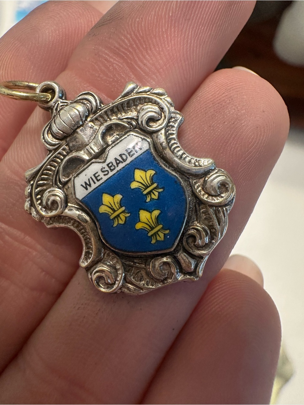 Vintage REVERSIBLE Sterling Silver Wiesbaden Shield Enamel Charm